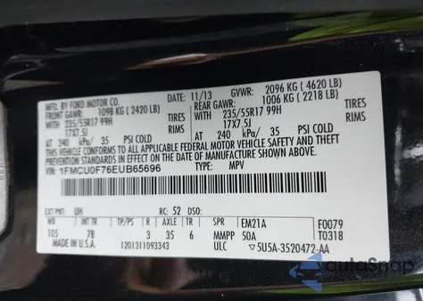 2014 Ford Escape S из США, поврежденный, VIN 1FMCU0F76EUB65696